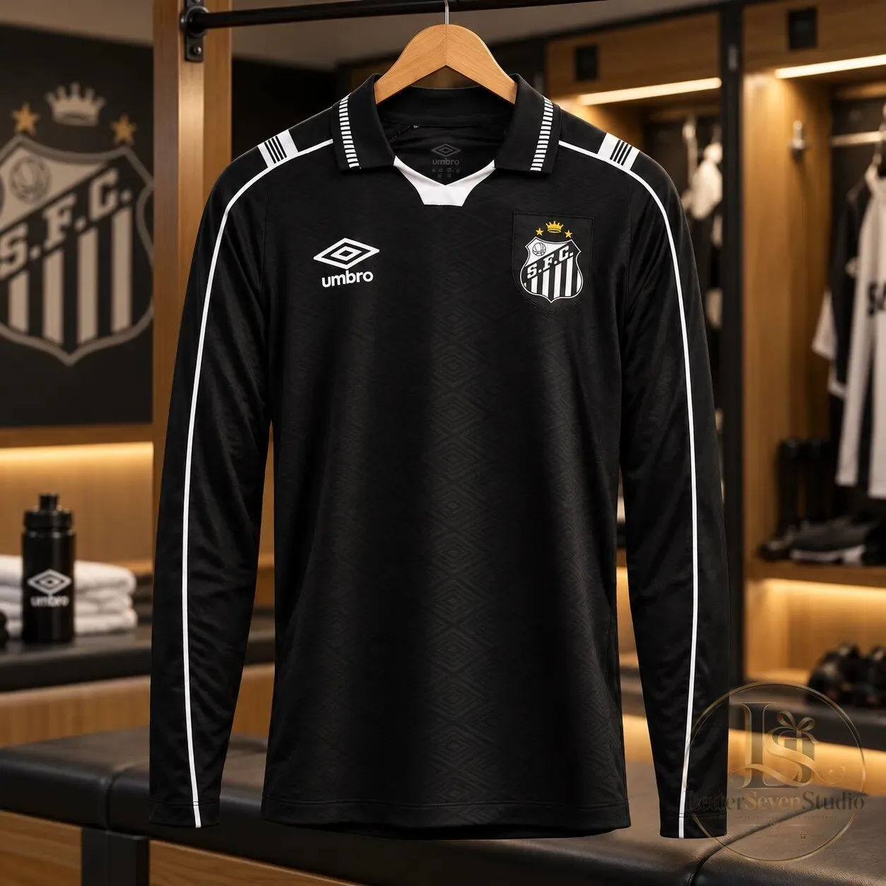 Santos FC Umbro ユニフォーム Jean Mota 3番 Santos FC Official Manto III Long Sleeve Black Jersey